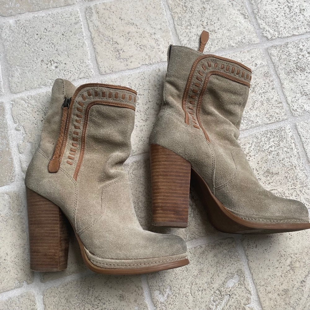 Suede and leather western style heeled boots - Nine West US vintage size 10